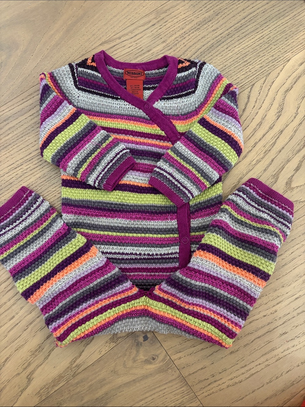 Missoni Multicolor Striped Onsie  with Purple Trim 6-12 Mo